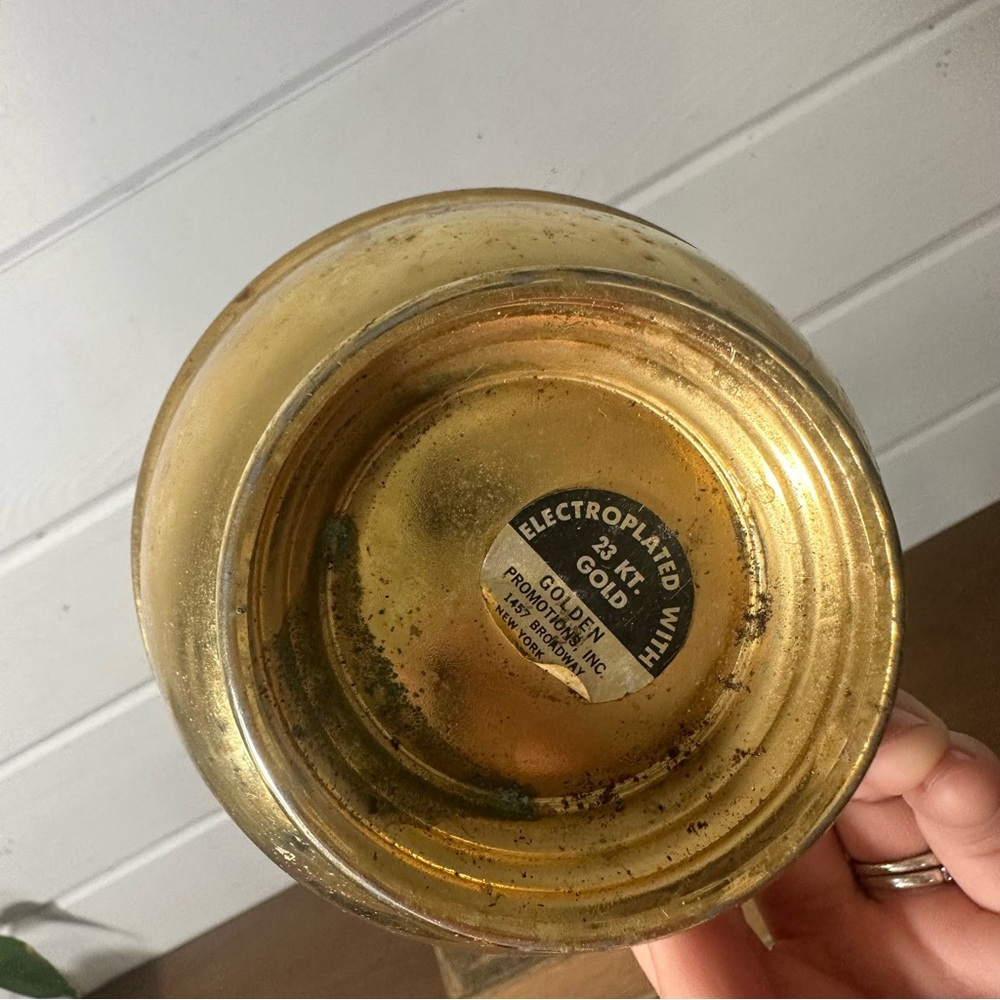 Vintage Gold Pedestal Bowl Planter Trinket Dish - Picture 6 of 8